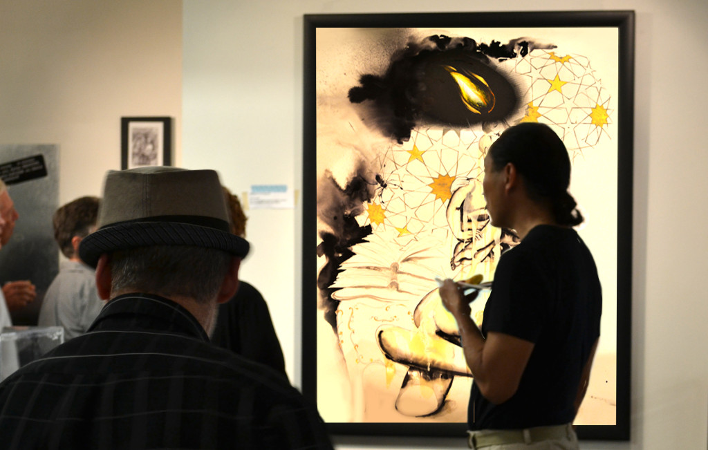 sumi ink drawing, silk screen, The Kiss
