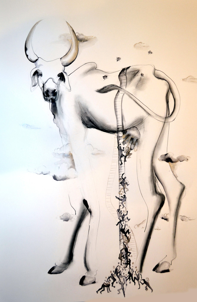 Reach, graphite and ink on paper