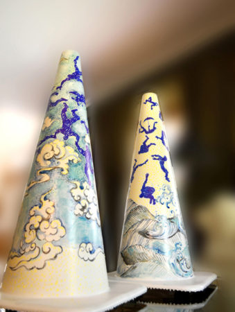 Exodus, painted construction cone, 27x14x14 inches, 2015