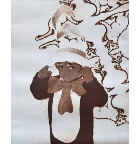 Cat in a Hat, UV etching print on paper by Tania Sen