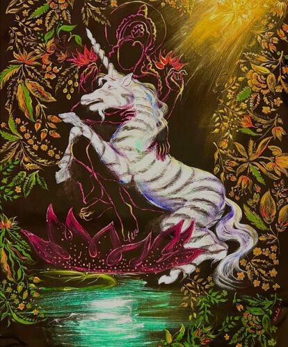 Zebracorn, Mixed media painting by Tania Sen